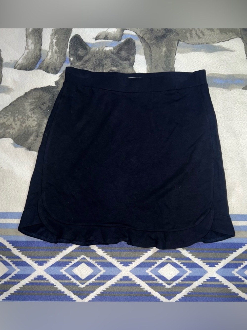 Women's Navy Ruffle Hem Skirt